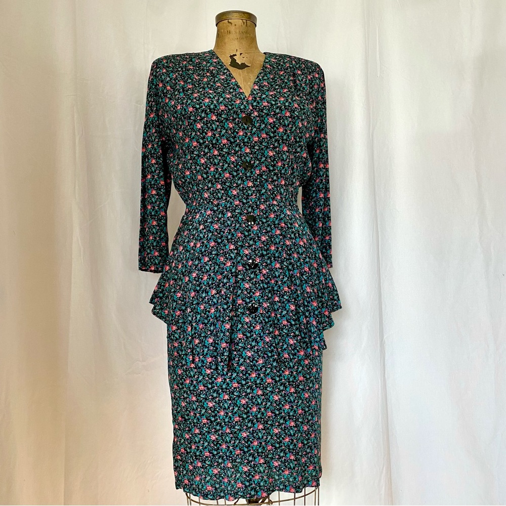 Vintage E.D. Michaels | Floral Peplum Dress, 6